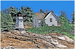 Perkins Island Light on Rocky Shoreline - Digital Painting